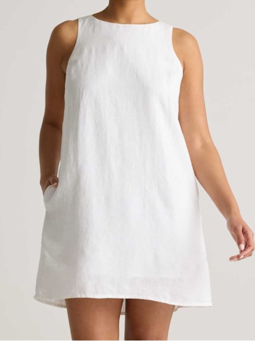 KOKOMARINA Classic Sleeveless Linen Shift Dress in White FULLY LINED, MEDIUM